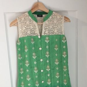 Art Silk Ombré Kurti in Green with Embroidery
